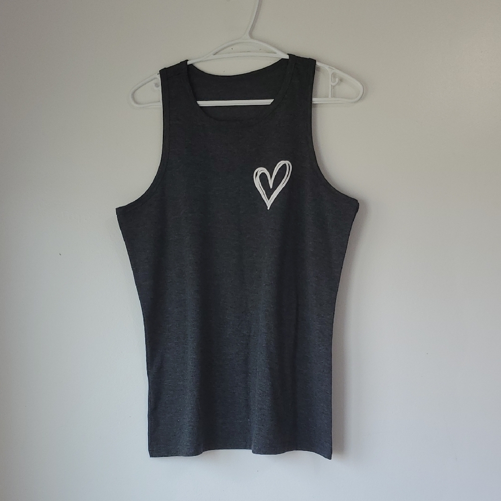 Charcoal Gray Tank Top with Heart Design